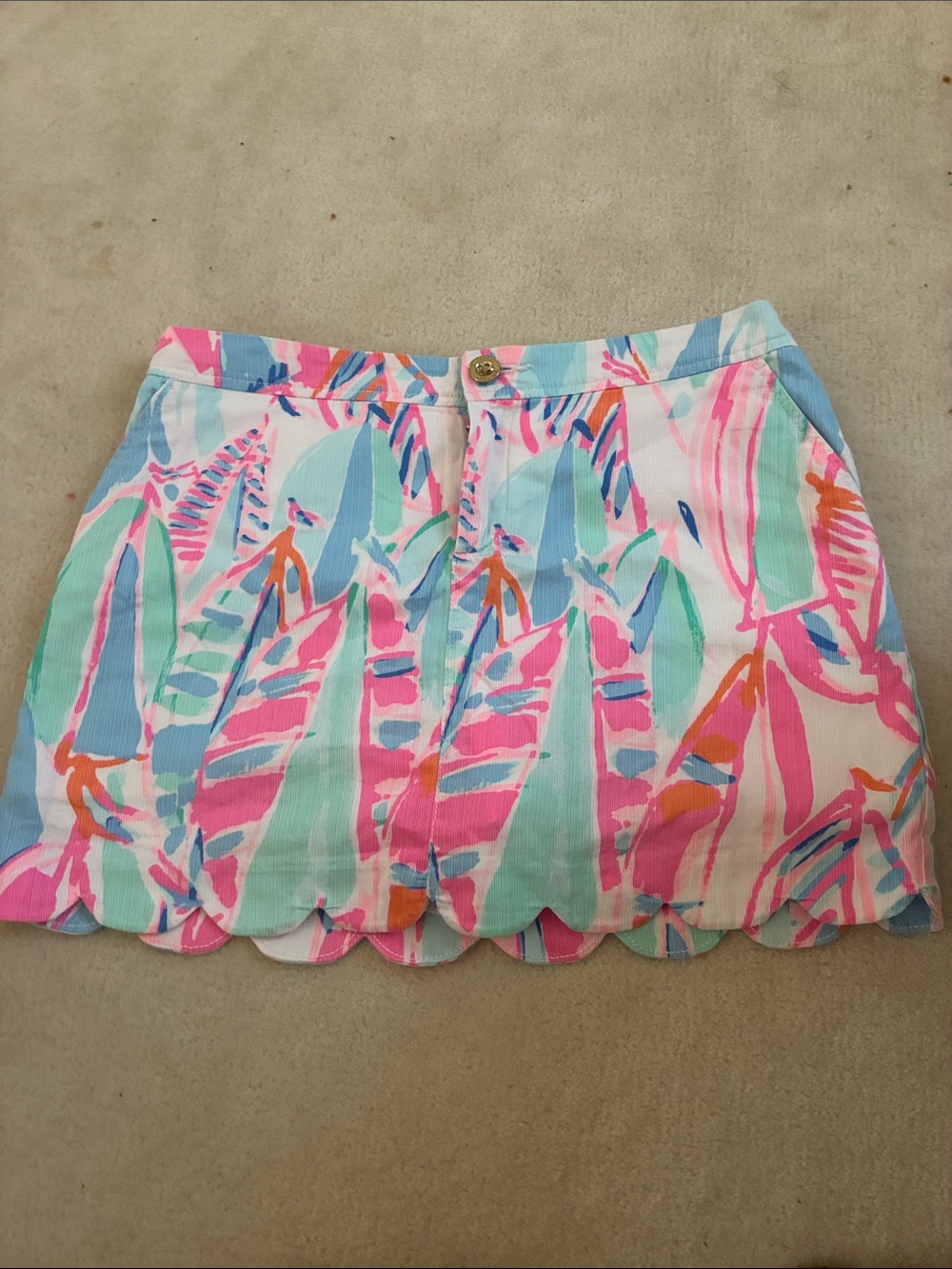 Lilly Pulitzer Pastel Tropical Print Scallop Hem Mini Skirt